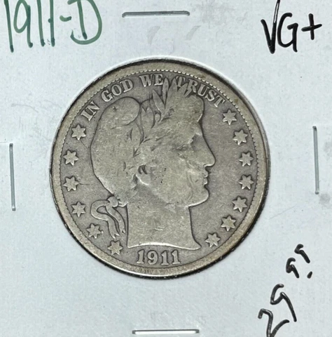 1911-D BARBER SILVER HALF DOLLAR ~ VG+  ~NICE COIN~ Cover