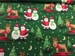 Makower-222-Novelty Christmas Scene-green -100% Cotton