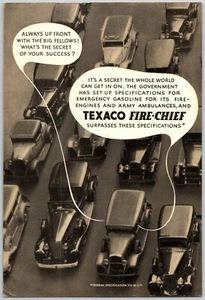 PRINT AD 1939 Texaco Fire Chief Gasoline Emergency Specs 6.75 x 10 Vintage - Imagen 1 de 1
