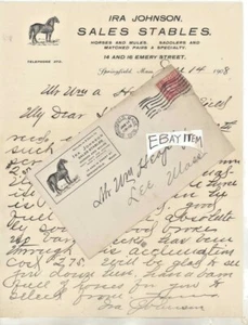 1908 IRA JOHNSON Verkaufsställe SPRINGFIELD MASSACHUSETTS Emery ST. Pferde Maultiere - Bild 1 von 1