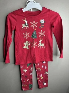 Conjunto de pantalón y camisa The Children’s Place Girls talla 4T rojo con temática navideña - Imagen 1 de 4