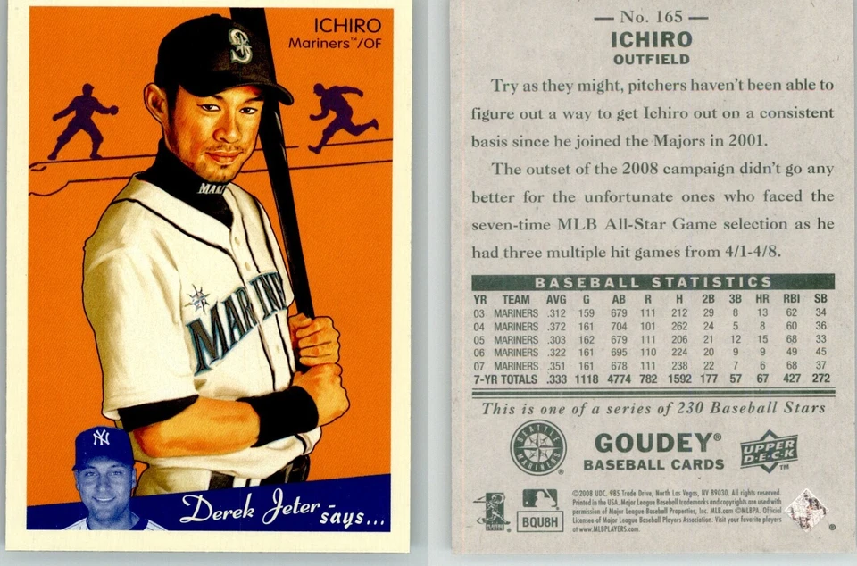 Ichiro Suzuki 2008 Upper Deck Goudey #165 Seattle Mariners - Imagem 1 de 1