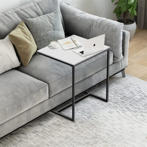 Marble Coffee Table Sofa Side End Table C Shape Bedside Laptop Table White Black - Picture 1 of 15