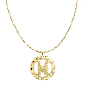 Genuine 14k Yellow Gold 0.78" Wreath Initial Letter M Pendant Necklace 16" - 22" - Picture 1 of 8