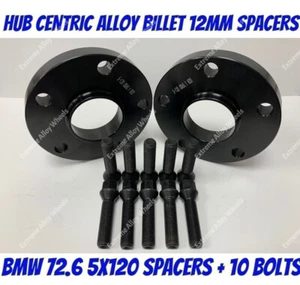 Black Alloy Wheel Spacers 12mm Bmw 1 3 5 6 7 8 Series M12x1.5 Bolts 5x120 72-6 - Picture 1 of 4