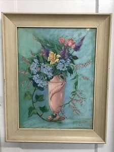 Pintura impresionista de colección jarrón de rosa mosqueta pasteles de tiza flores - Imagen 1 de 10