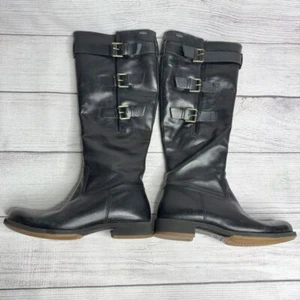 ECCO GORE-TEX Black Leather Riding Boots Waterproof Buckle Detail Winter Fashion - Picture 1 of 9