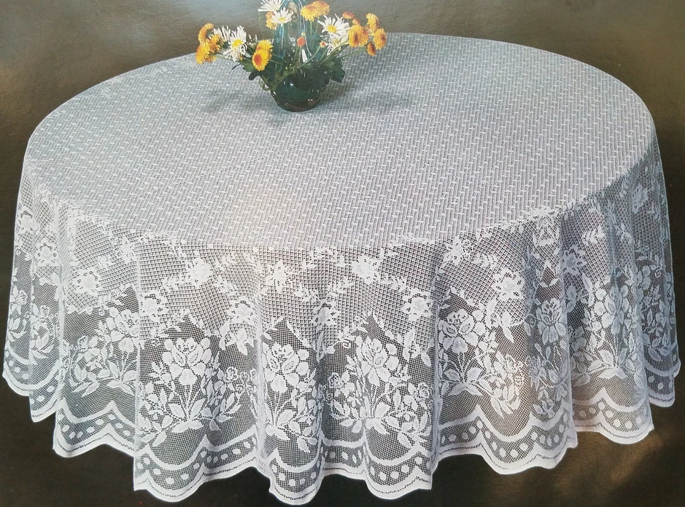 Toalha de mesa redonda de renda branca ou creme 70 polegadas para cozinha festa de recepção de casamento - Imagem 1 de 4