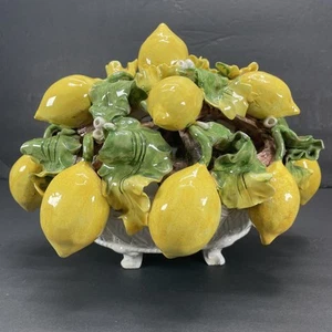Vintage Made in Italy Ceramic Lemon Harvest Basket Handcrafted Centerpiece Decor - Picture 1 of 14