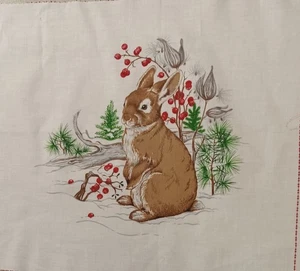 Vintage ~ Cranston ~ "A Wildlife Christmas" ~ "Hase" ~ Baumwollstoff Panel ~ 14"x12" - Bild 1 von 4