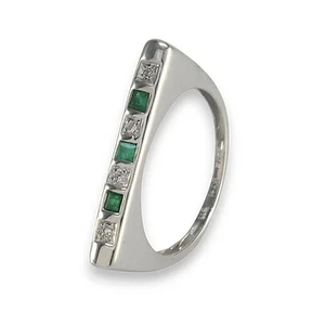 Ring 585/-14k. Weißgold mit Smaragd & Brillanten Gr. 54 -089 - Bild 1 von 5