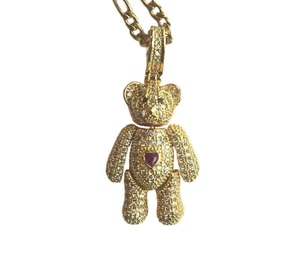 Stoffpuppe Teddybär Kette 9 kt Gold gefüllt Anhänger Halskette Damen Geschenk - Bild 1 von 5