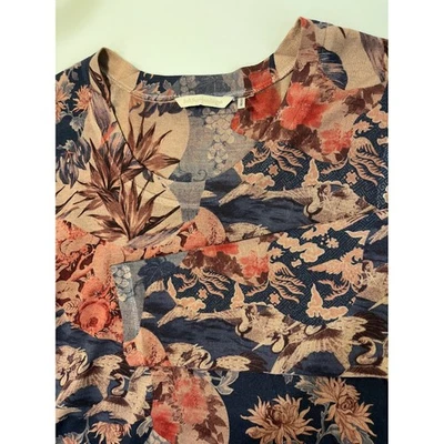 Top de mujer Soft Surroundings XL mezclado floral manga larga marrón informal elástico Foto 1 de 4