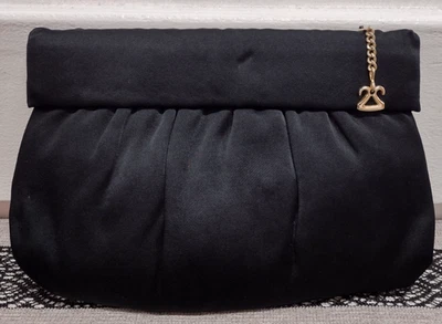 Черный шелк атласной маленький застежки сумочки 80-х винтажный вечер носить AUDREY стиль мод - Изображение 1 из 4