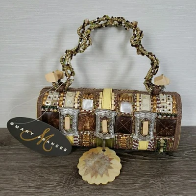 Bolso de mano Mary Frances con asa con cuentas superior cartera madreperla concha de coco Foto 1 de 4