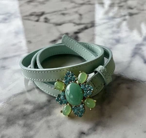 Flowered Jeweled Blue/ Mint Green Belt - Size Small - Picture 1 of 4