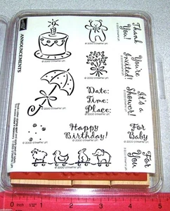 Stampin Up Announcements Rubber Wood Stamp Set New Baby Happy Birthday Shower - Picture 1 of 3