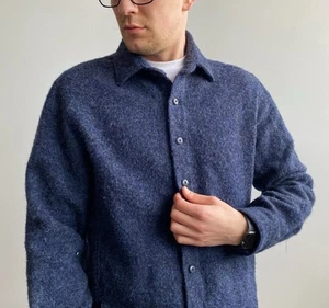 Brook Taverner Greenland Navy Blue Pure New Wool Men’s Overshirt Size L rrp99£ - Picture 1 of 17