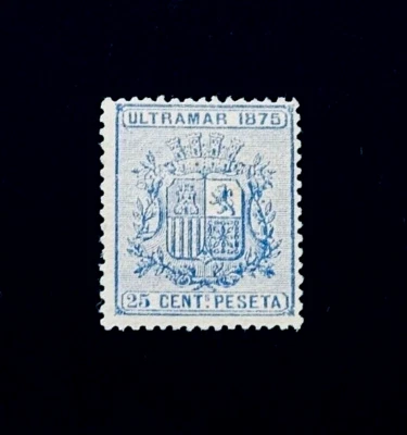 SPANISH COLONY Stamp - 1875 Coat of Arms ULTRAMAR 25c Sn 64 Mint OG LH r8 - Image 1 of 2