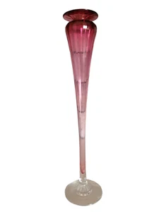 Young & Constantin rote klare mundgeblasene gewirbelte Glasknospenvase 12,5" - Bild 1 von 6