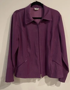CLIO Dark Purple Full Zip Women’s Jacket Size Large VTG Coat Granny Chic * See - Picture 1 of 4