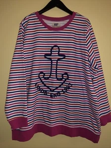 LANDS END SERIOUS SWEATS SWEATSHIRT PINK/BLUE STRIPES W/ANCHOR Sz 2XL 20-22W - Picture 1 of 4