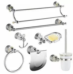 Luxury Crystal Silver Bathroom Accessories Chrome Polished Brass Hardware Sets - Picture 1 of 21