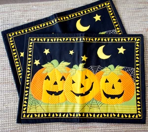 Set/2 VTG c1990's QUILTED APPLIQUE JACK-O-LANTERN CANDY CORN HALLOWEEN PLACEMATS - Picture 1 of 17