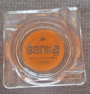 CENICERO COLECCIONABLE DE VIDRIO TRANSPARENTE VINTAGE AÑOS 70 SANKA 97% CAFÉ SIN CAFEÍNA - Imagen 1 de 2