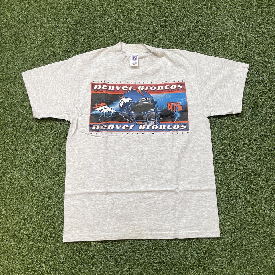 Camisa Broncos L Vintage Años 90 Y2k Denver Casco Logo 7 NFL Día del Juego Camiseta Foto 1 de 4