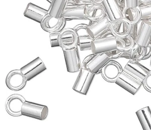 Crimp Ends, 10 Silver Plated Brass 3.5x2mm Crimp Tubes with Loop and 1.6mm ID - Picture 1 of 3