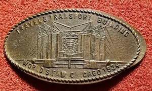 Centavo alargado 1934 A Century of Progress 1928 edificio de viajes y transporte w1254 - Imagen 1 de 3