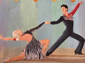 Rare 1984 Painting Pair Figure Skater Original Oil On Canvas Signed - Picture 1 of 9