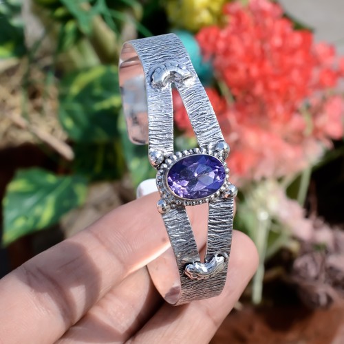 VALENTINO Bracciale in argento sterling 925 pietra preziosa ametista sfaccettata design unico gioielli