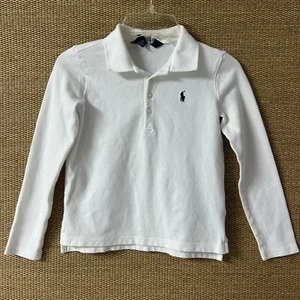 Polo Ralph Lauren Polo Shirt Girls 6X White Navy Pony Logo Long Sleeve Cotton - Picture 1 of 10