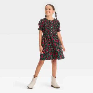 Girls' Short Sleeve Woven Dress - Cat & Jack Large - Picture 1 of 3