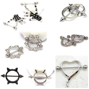 2pc Multi Shape Love Heart Flower Nipple Ring Bar Barbell Steel Shield Piercing - Picture 1 of 14