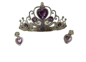 Girls Princess Tiara Crown Purple Earrings Jewel set Costume Party Dress Up - Picture 1 of 13