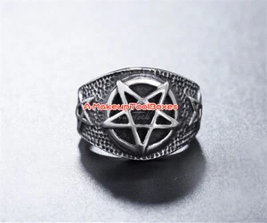 Men's Punk Stainless Steel Celtic Wiccan Pagan Pentagram Star Ring 7-13# J509 - Picture 1 of 3