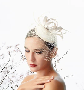 Ivory Net Mini Top Wedding Fascinator Woman Headpiece Cocktail Formal Tea Party - Picture 1 of 2