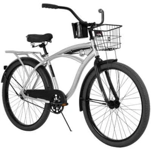 Men's 26" Beach Cruiser Bike Comfy Steel Frame Comfort Ride, Metallic White - Picture 1 of 7