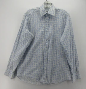 Bullock & Jones Shirt Men Small Blue Button Down Grid Check Preppy Flip Cuffs * - Picture 1 of 12