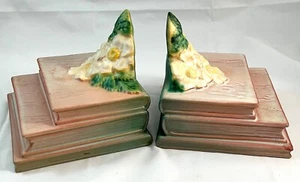 Bookends (2), Roseville Pottery #7, “White Rose” Vintage 1940’s, USA - Picture 1 of 11