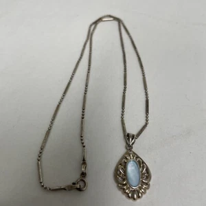 Signed MD28V Sterling Silver Small Bead Blue Stone Pendant Necklace 10” Chain - Picture 1 of 6