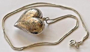 Sterling Silber geätztes Herz Anhänger Halskette Vintage 24" Kette Italien GBC 925 - Bild 1 von 5