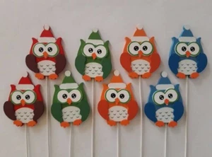 8 Eulen Holz Stecker, Weihnachtseulen, 25cm, Blumenstecker, Eule Vogel Vögel   - Bild 1 von 1