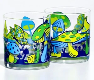Atomic Drinkware Feelin' Groovy Mushroom Rocks Glasses Vintage Inspired 2pc - Picture 1 of 1