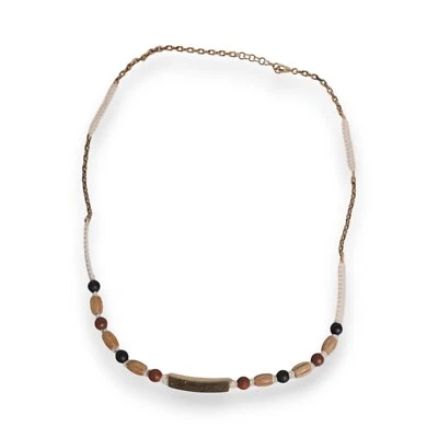 DOLCE & GABBANA Necklace Black Gold Wooden Beaded Logo Pendant Accessory 370usd - Image 1 of 4