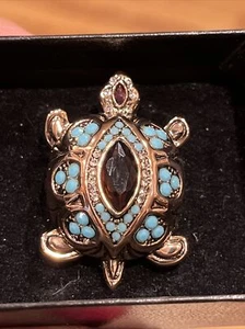 Lg. Turtle Ring W/ Faux Turquoise & Amethyst & Cubic Zirconia, Size 6 - Picture 1 of 8