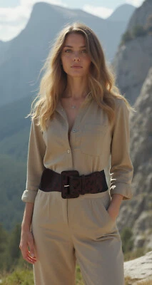 Cinturón ancho elástico negro estampado guepardo para mujer marrón leopardo hebilla cuadrada XS S M Foto 1 de 4